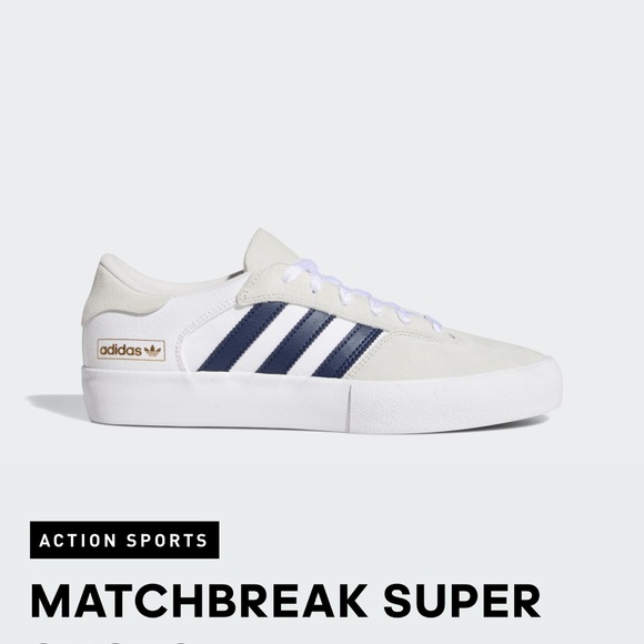 adidas Men’s Matchbreak Super Sneakers White with Navy Stripes - Picture 8 of 8